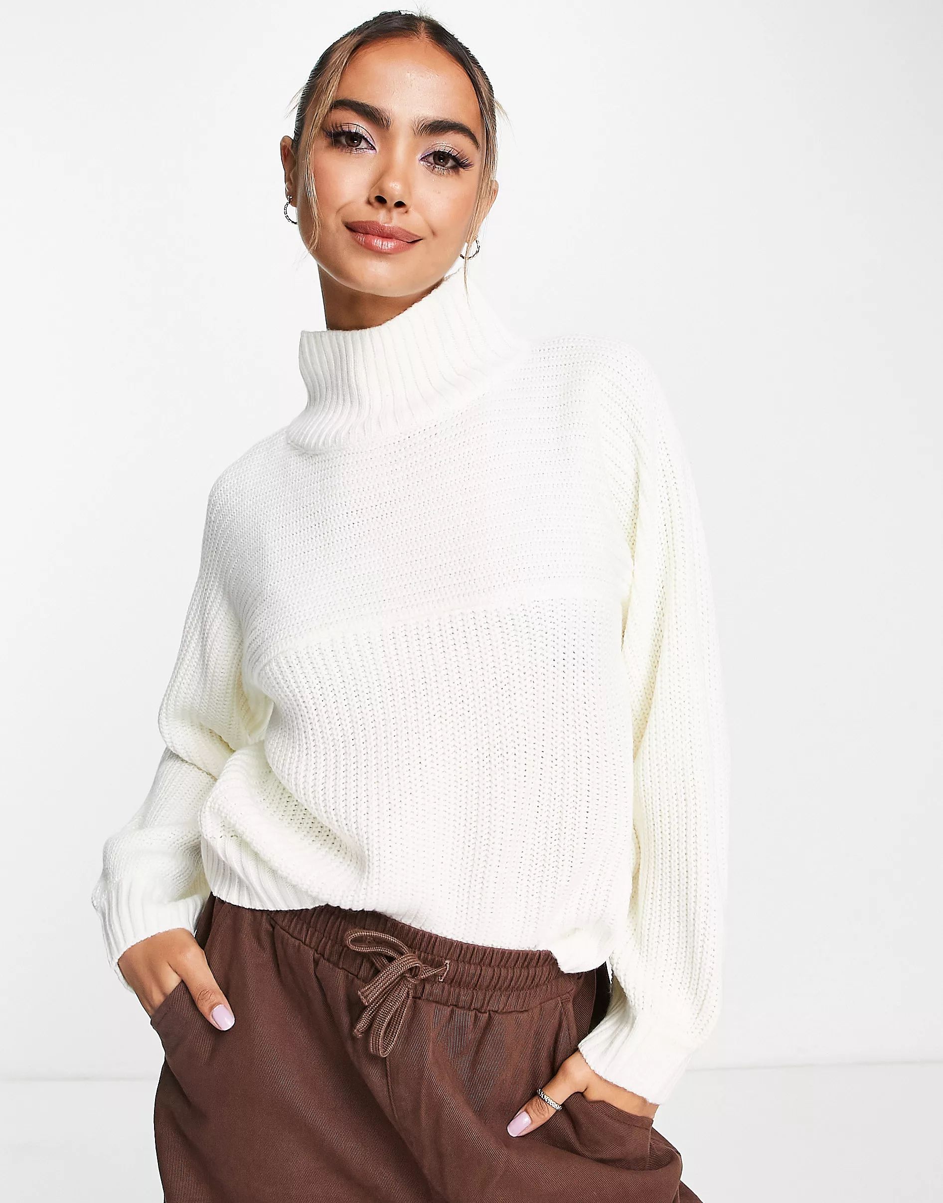 Monki Libby high neck sweater in off white knit | ASOS (Global)