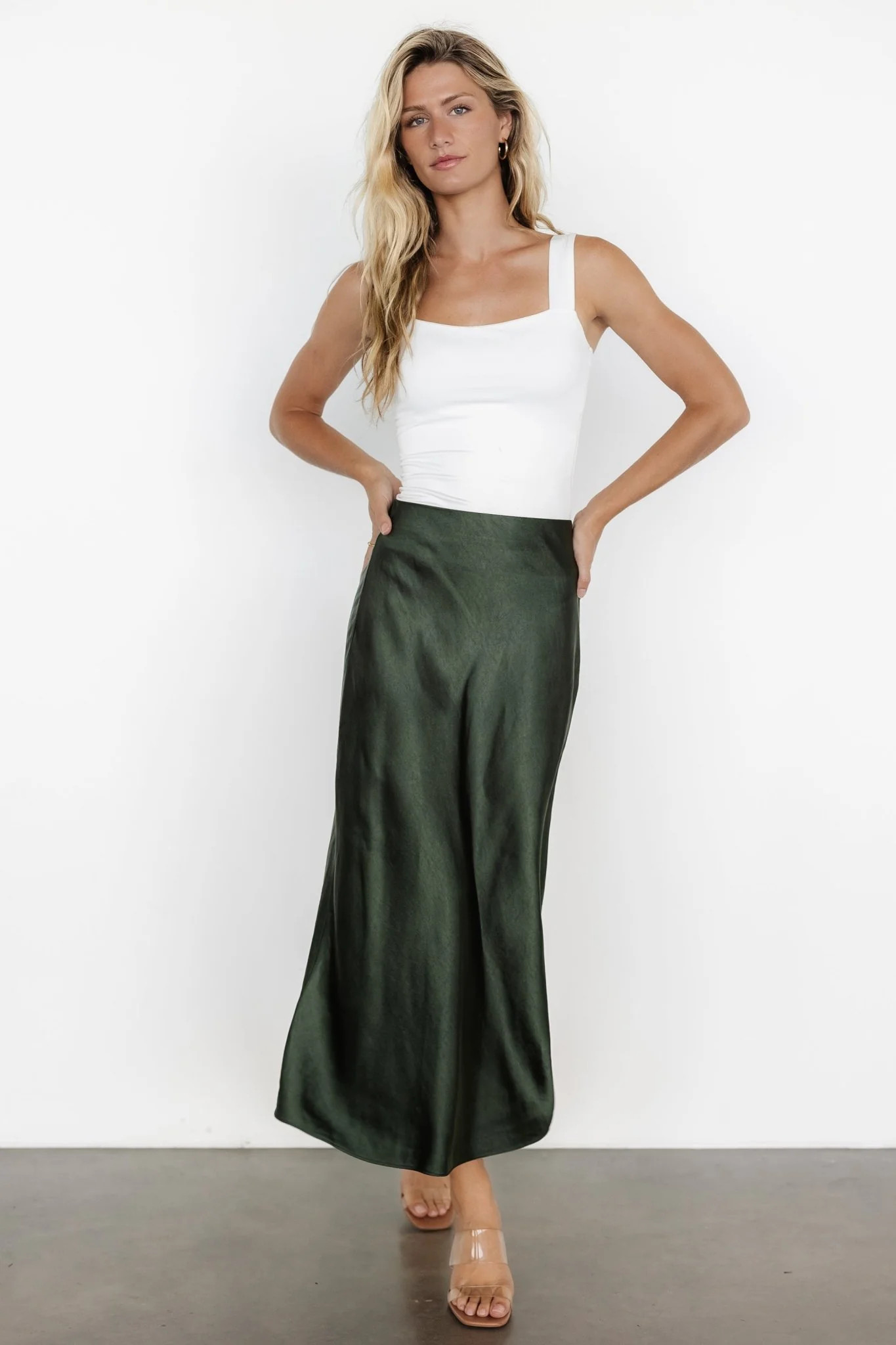 Celeste Satin Midi Skirt | Dark Green | Baltic Born