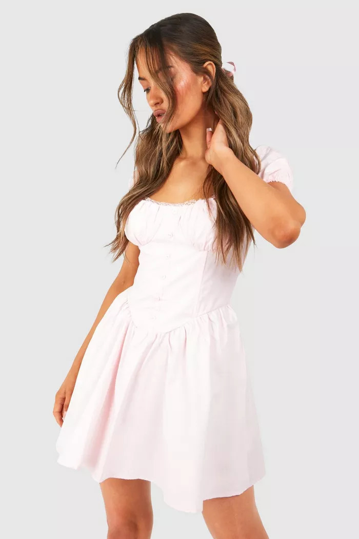 Puff Sleeve Milkmaid Mini Dress | Boohoo.com (UK & IE)
