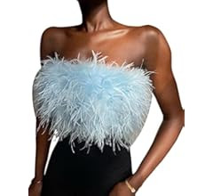 ZGMYC Women's Sexy Feather Crop Top Furry Faux Fur Strapless Tube Top Bandeau Sleeveless Camisole... | Amazon (US)