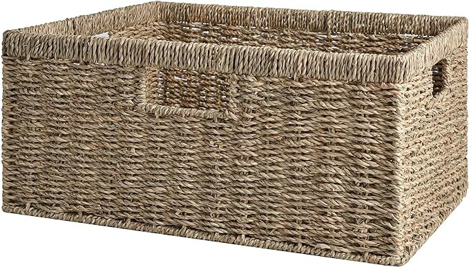 StorageWorks Jumbo Wicker Basket for Orgainzing, Seagrass Storage Basket with Built-in Handles, H... | Amazon (US)