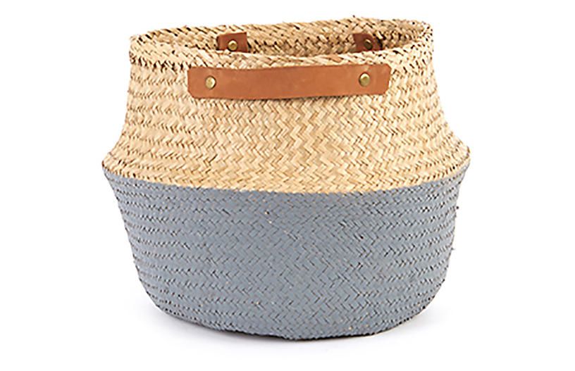 15" Belly Basket with Leather Handles - Natural/Gray - OLLI ELLA USA | One Kings Lane