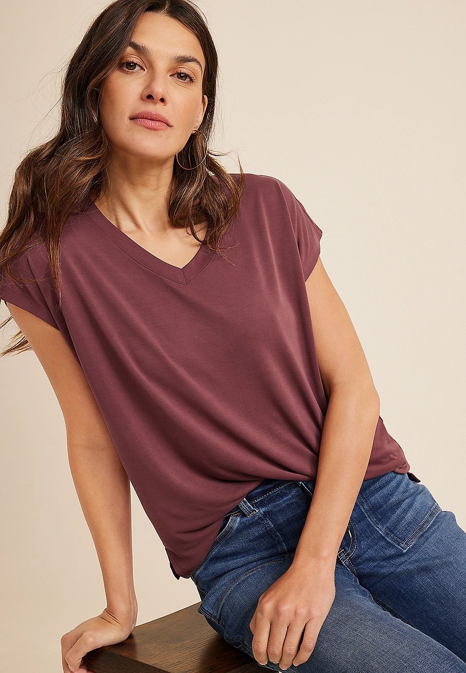 edgely™ Solid V Neck Tee | Maurices