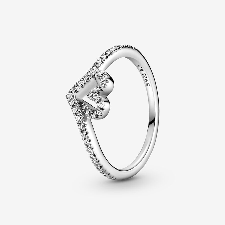 Sparkling Wishbone Heart Ring | Pandora US