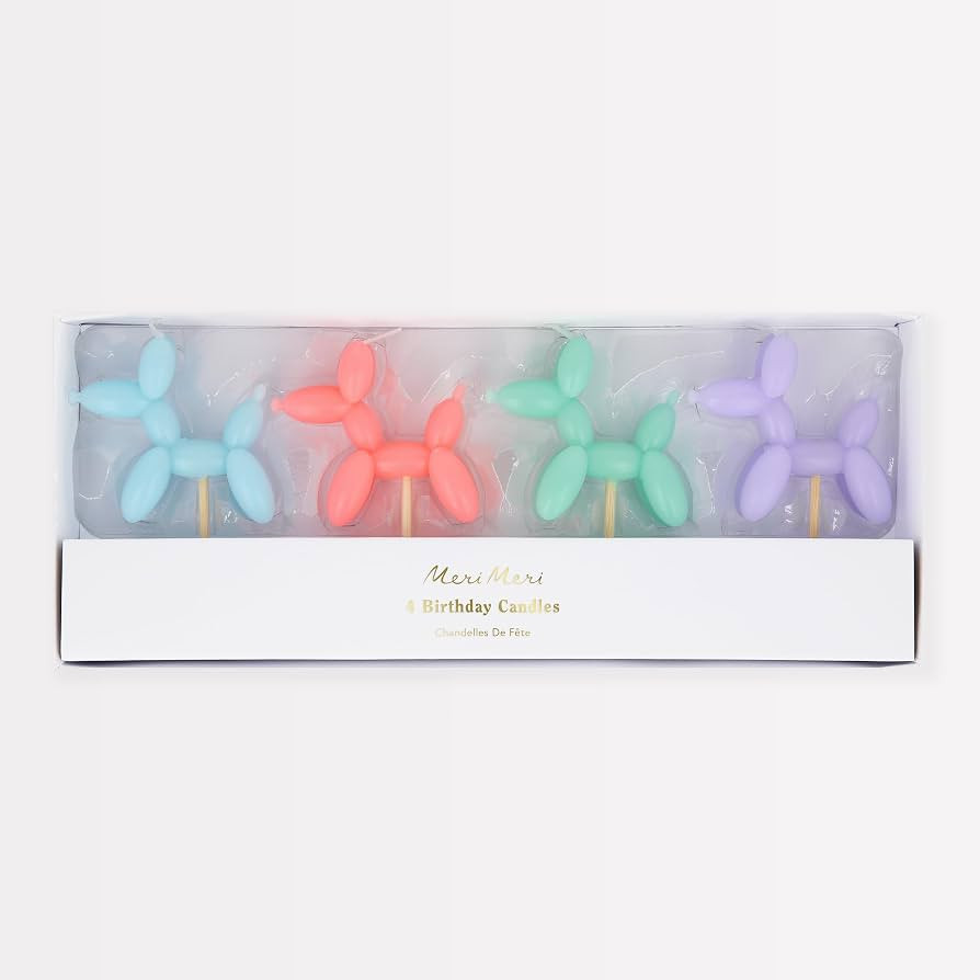 Meri Meri Balloon Dog Candles (Pack of 4), 4 Birthday Party Candles in Assorted Colors, 3.5" Tall... | Amazon (US)