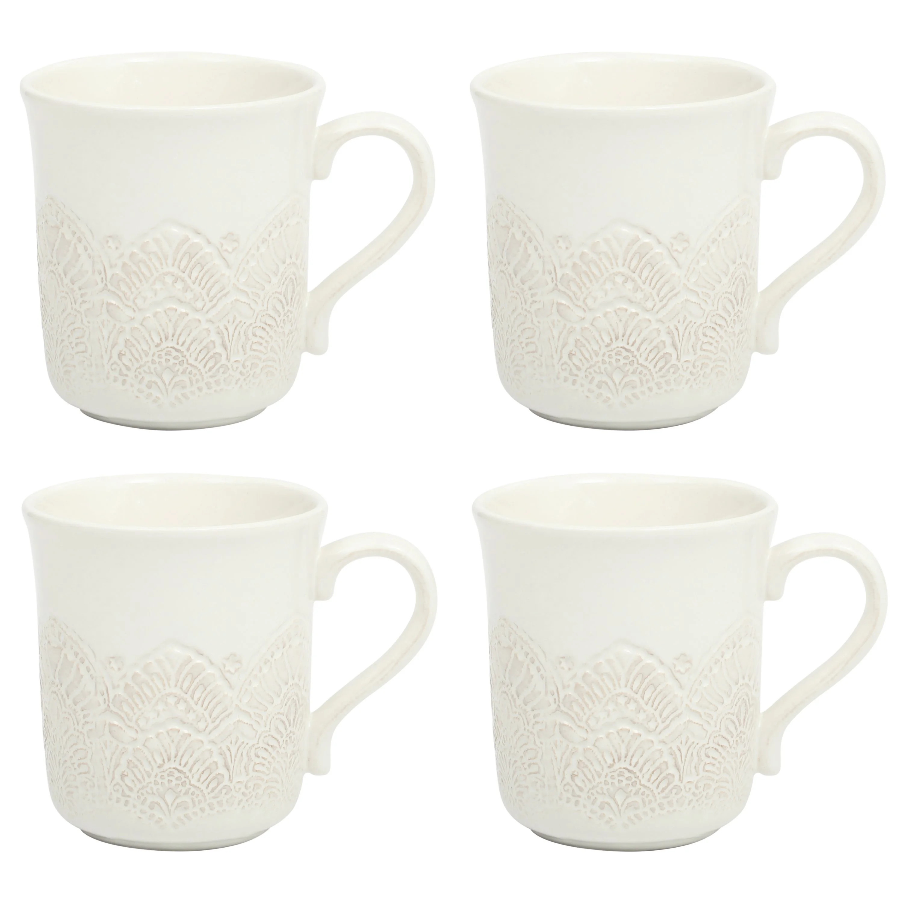 The Pioneer Woman Vintage Lace Ceramic Mug Set, Linen, 4-Pack | Walmart (US)