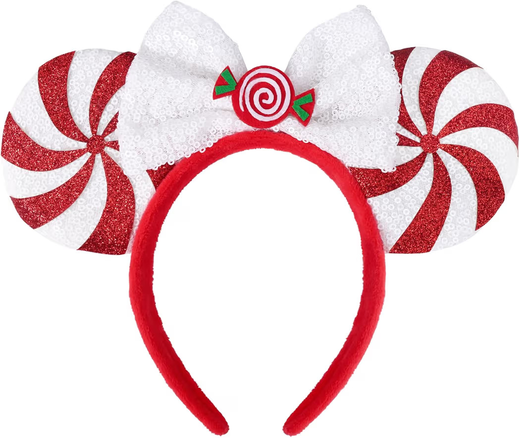 ETLUK Christmas Ears for Women Adult Kids, Peppermint Candy White Red, Glitter Park Ears Christma... | Amazon (US)