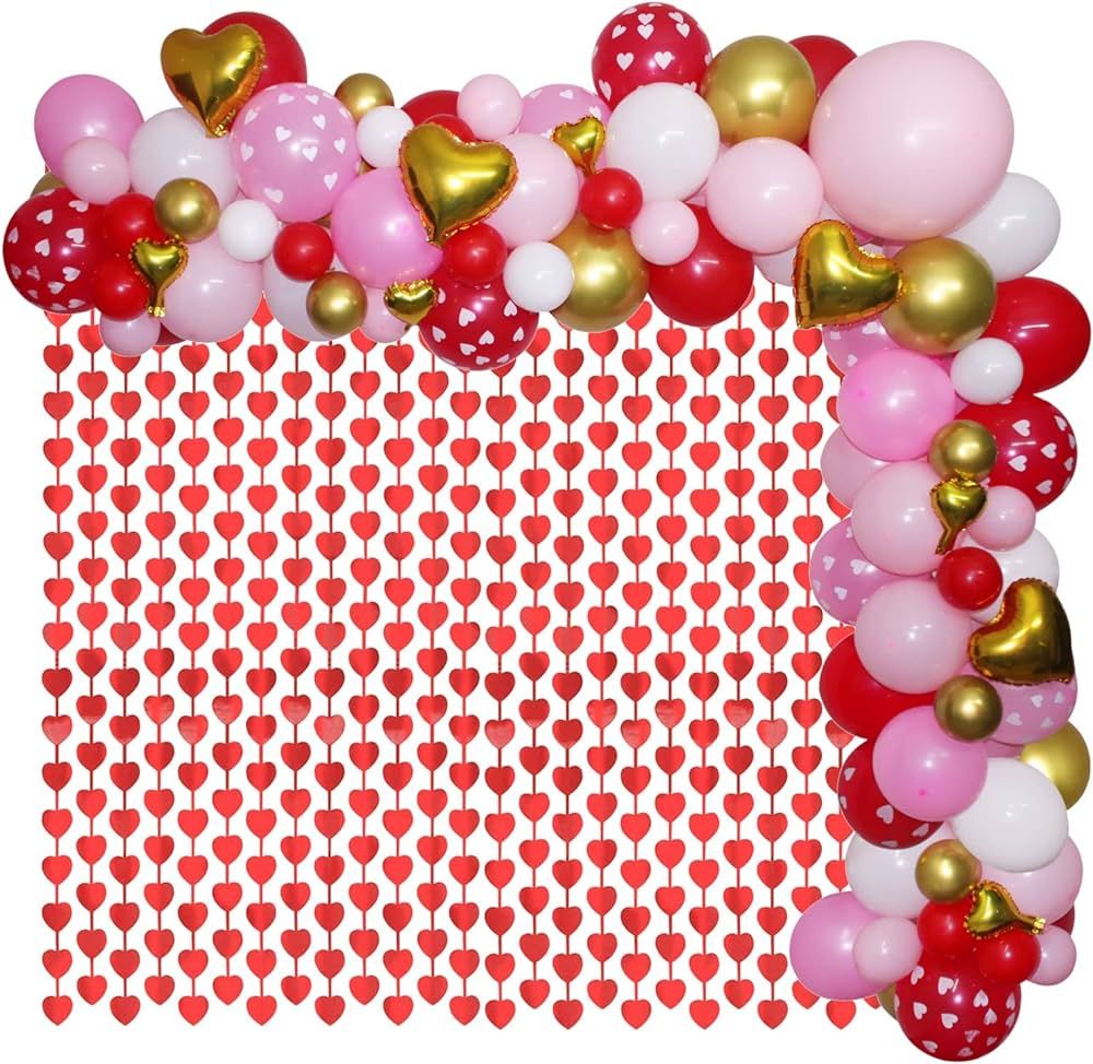 110Pcs Valentines Day Balloon Garland, Galentine's Party Balloon Arch with Pink White Red Balloon... | Amazon (US)