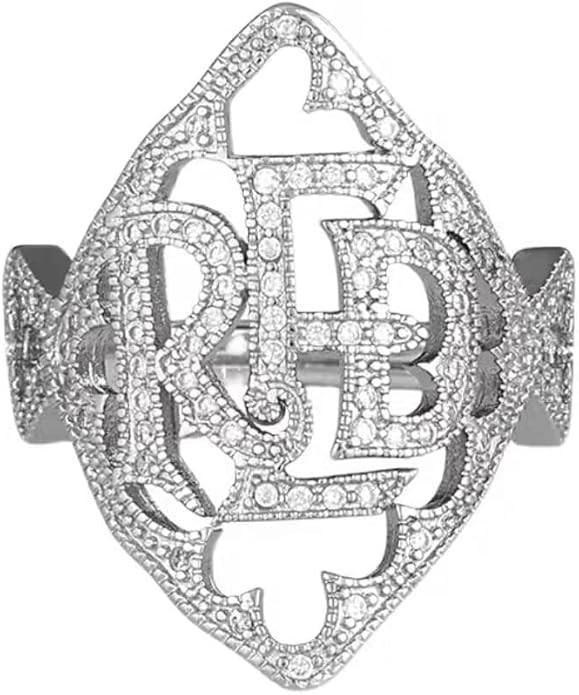 ZETSHION RED Letter Ring for Women Girls White Gold Plated Cubic Zirconia Statement Fashion Silve... | Amazon (US)