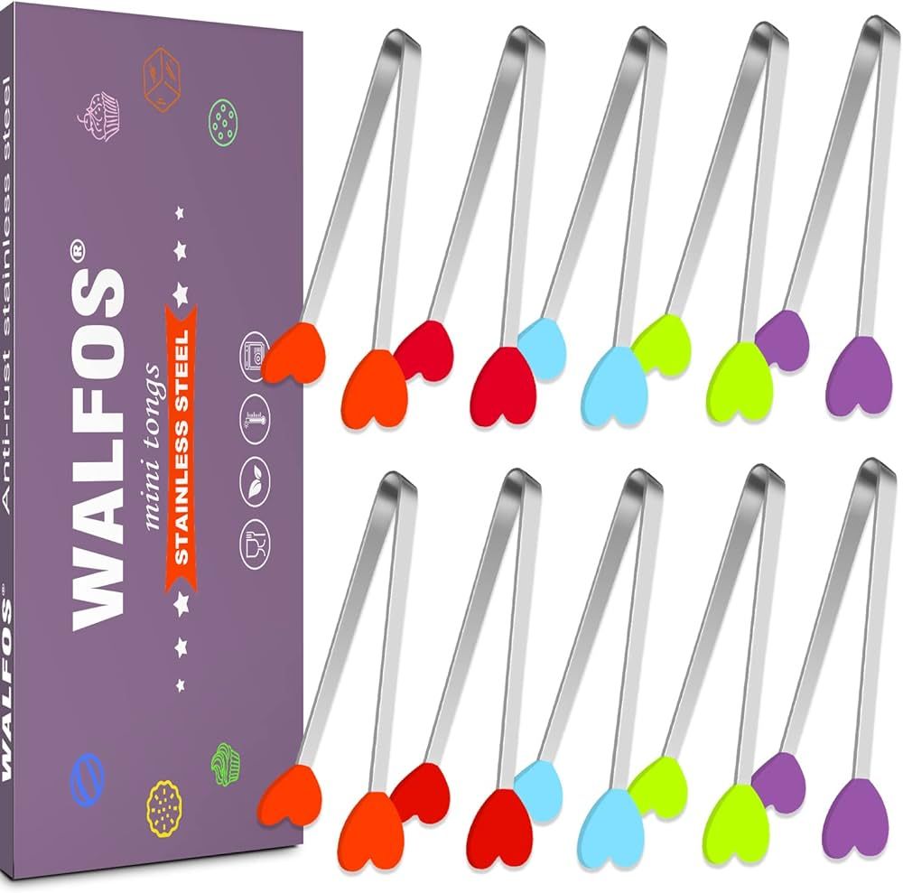 Walfos Mini Tongs, 10 Pcs Silicone Small Tongs 5.5 Inch Heart Shape Serving Tongs, Small Kids Ton... | Amazon (US)