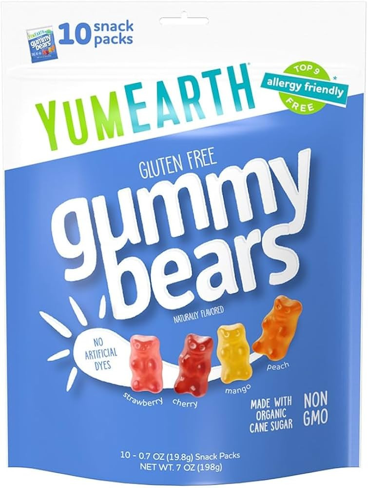 YumEarth Organic Fruit Flavored Gummy Bears, 10- .7oz. Snack Packs, Allergy Friendly, Gluten Free... | Amazon (US)