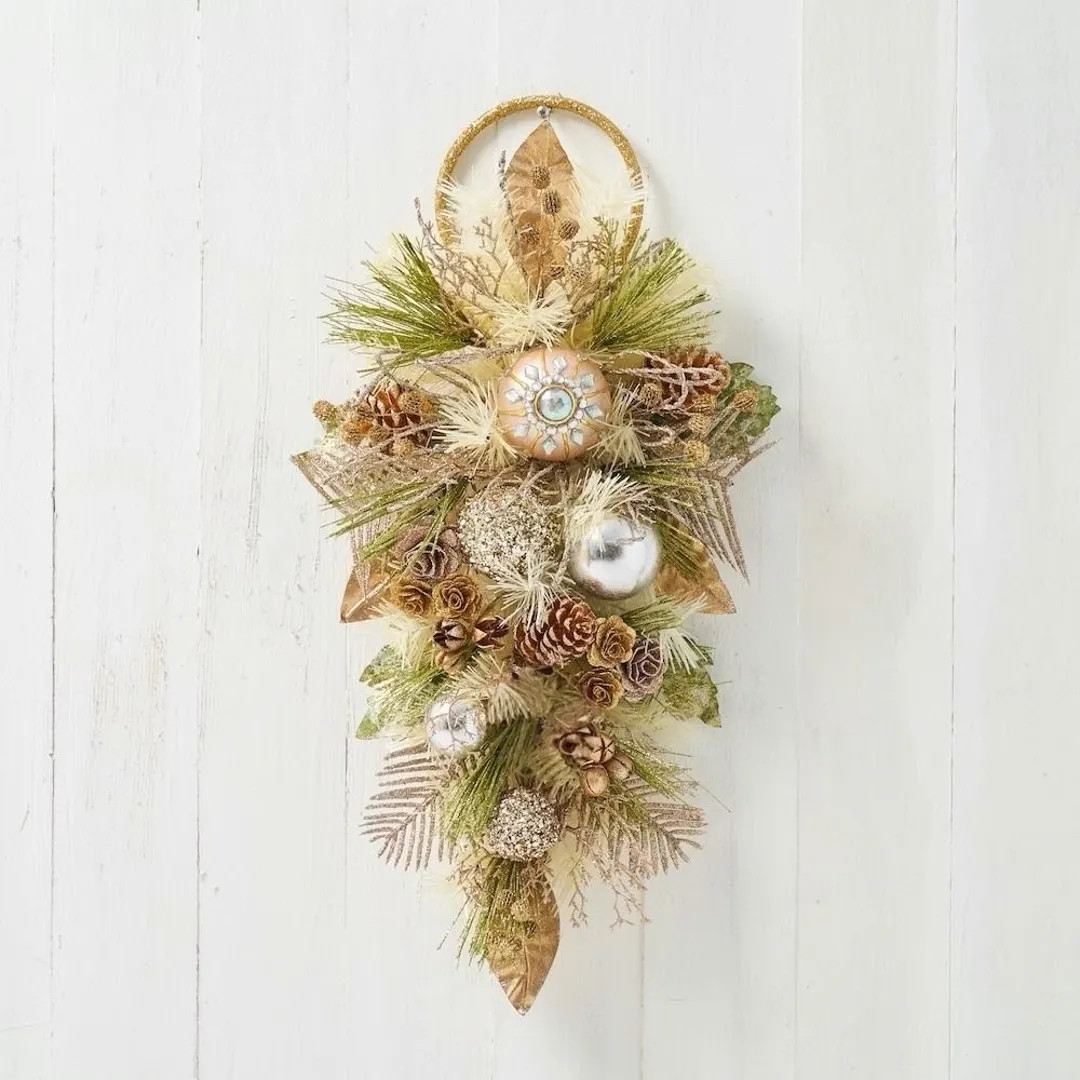 Sage Green & Gold Mini Wood Rose Swag – Handcrafted Holiday Decoration | Etsy (US)