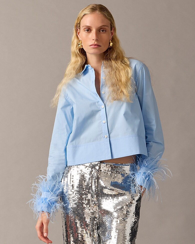 Collection cropped feather-trim garçon shirt | J. Crew US