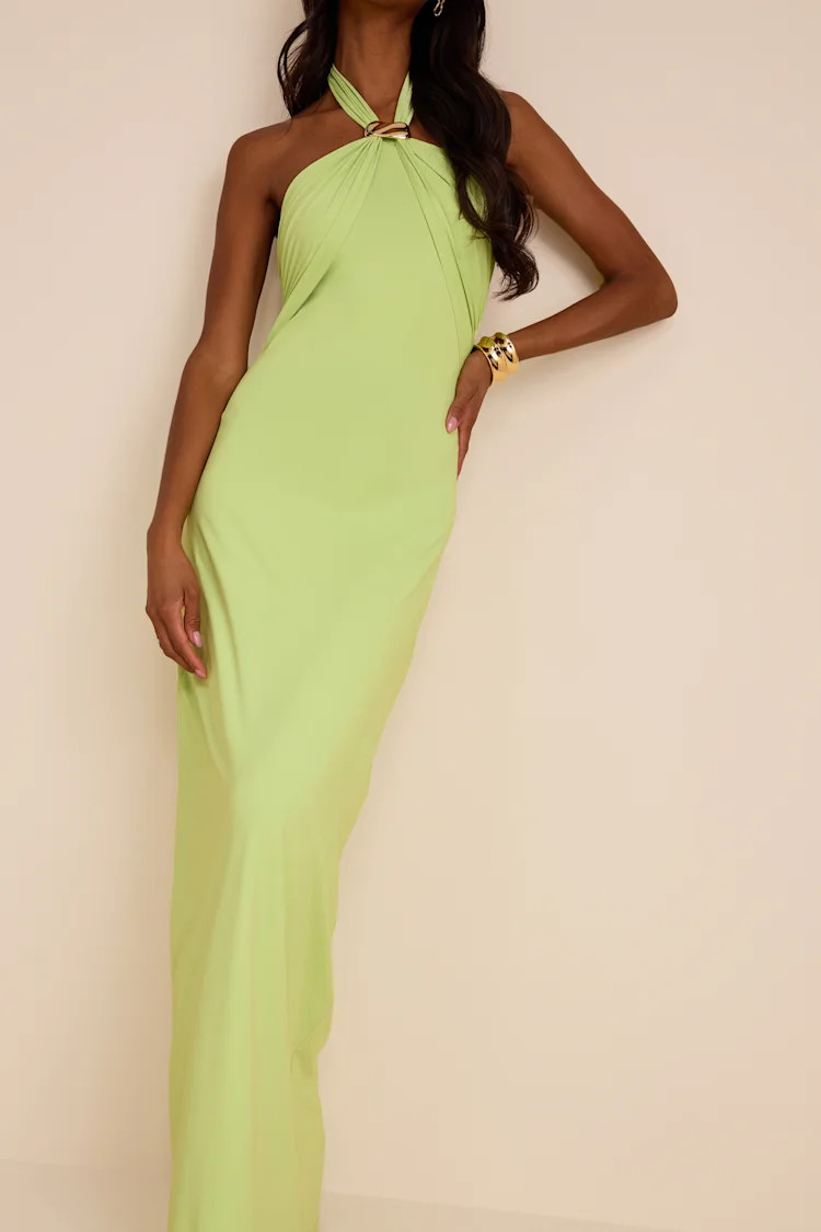 Pauline Lime Green Jersey Knit Halter Maxi Dress | Lulus