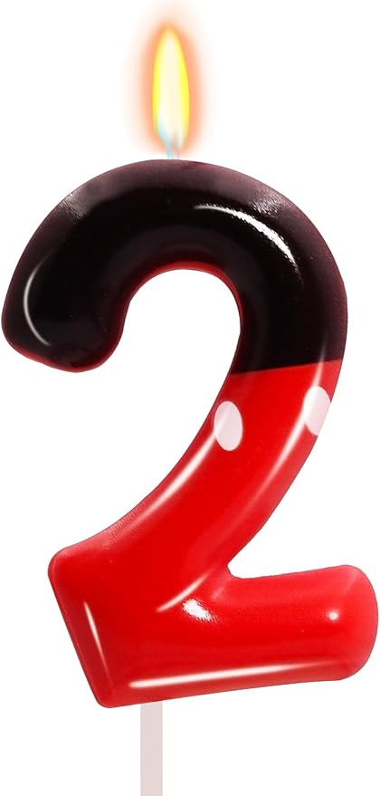 2nd Black Red Birthday Candles for Boys Girls, Red Mouse Cake Topper Cupcake Decor, Cartoon Theme... | Amazon (US)