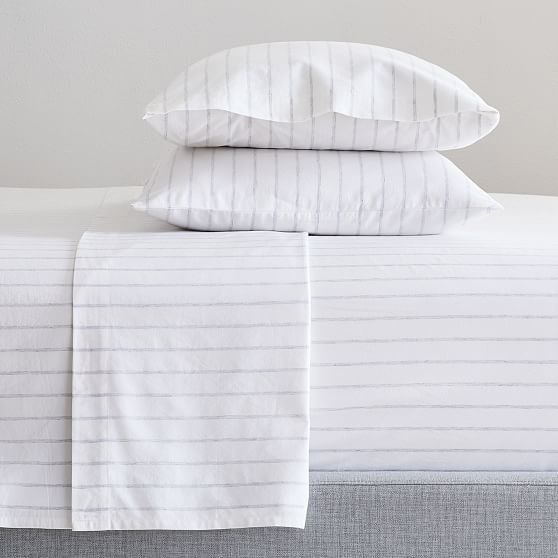 Washed Cotton Melange Simple Stripe Sheet Set , Full, Light Heather Gray | West Elm (US)