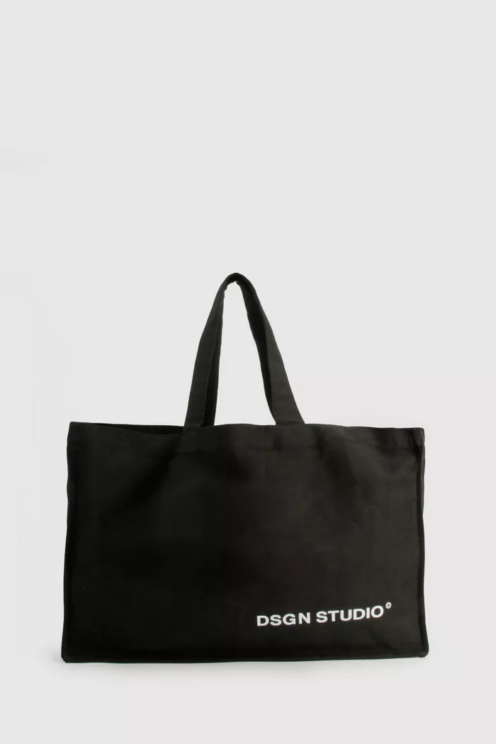 Oversized Slogan Detail Canvas Tote Bag | boohoo (US & Canada)