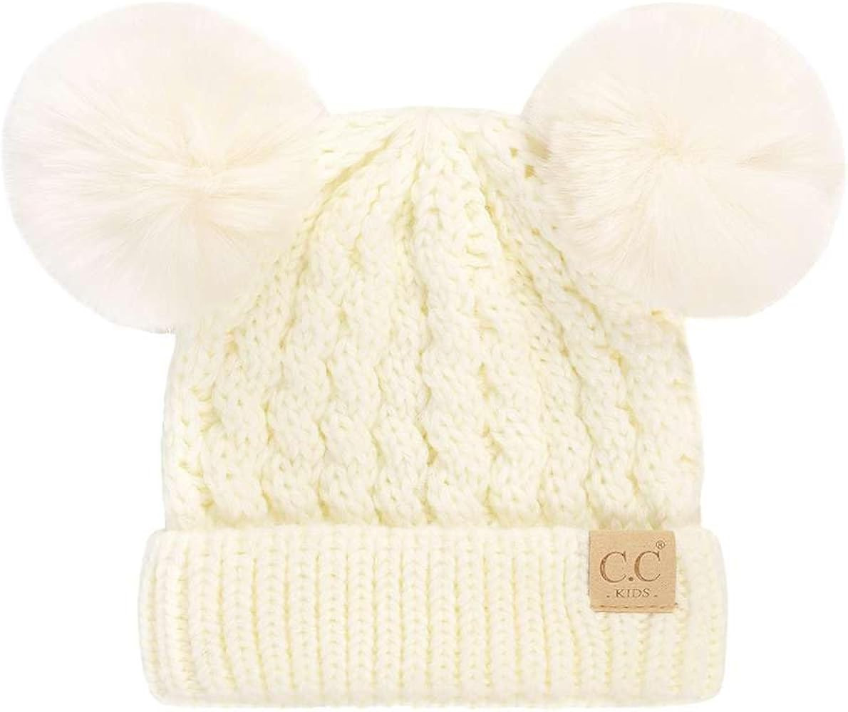C.C Kids' Cable Knit Double Pom Beanie for Kids - Comfortable Soft Warm Children Youth Skully Hat... | Amazon (US)