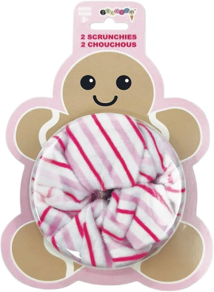 iscream Silky Soft Fleece and Shimmer Set of 2 Holiday Scrunchies - Pink & Candy Stripe | Amazon (US)