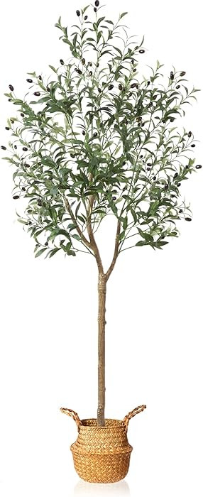 Artificial Olive Tree 6FT – Tall Faux Tree with Realistic Silk Leaves, Handmade Seagrass Basket... | Amazon (US)