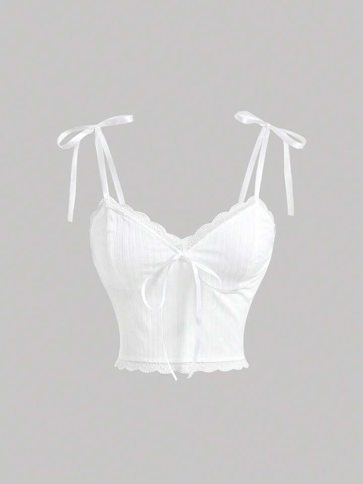 SHEIN MOD Women's Patchwork Lace Camisole Tank Top | SHEIN USA | SHEIN