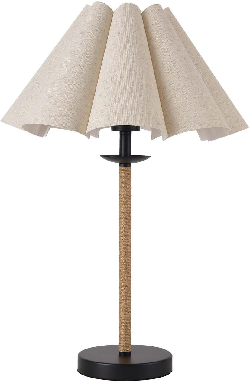 KUNJOULAM Modern Table Lamp, 22.4" Woven Nightstand Lamp with Fabric Shade, Boho Hemp Rope Desk L... | Amazon (US)