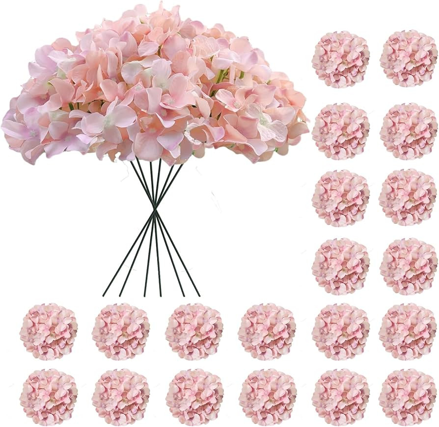 20 Pcs Pink Hydrangea Artificial Flowers Bulk, Faux Hydrangea Flowers Heads, Artificial Fake Silk... | Amazon (US)