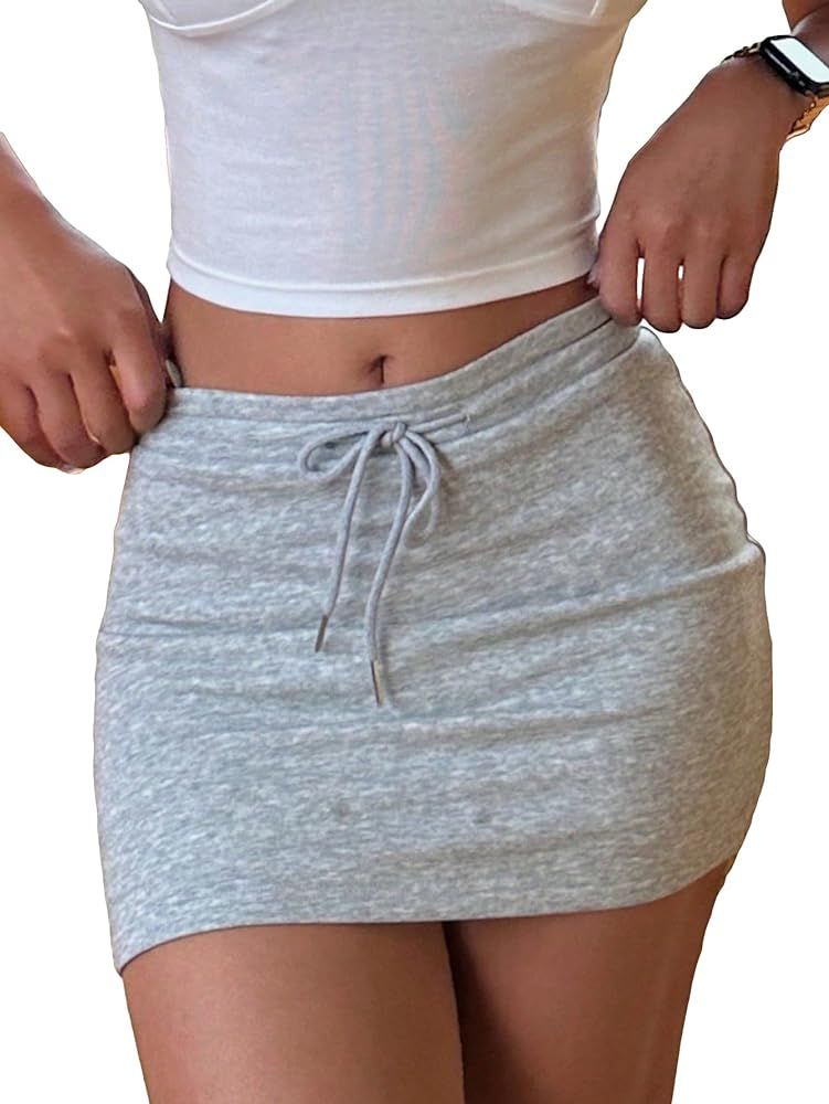 COZYEASE Women's Drawstring Waist Bodycon Skirt Skinny Mini Length Casual Plain Skirts | Amazon (US)