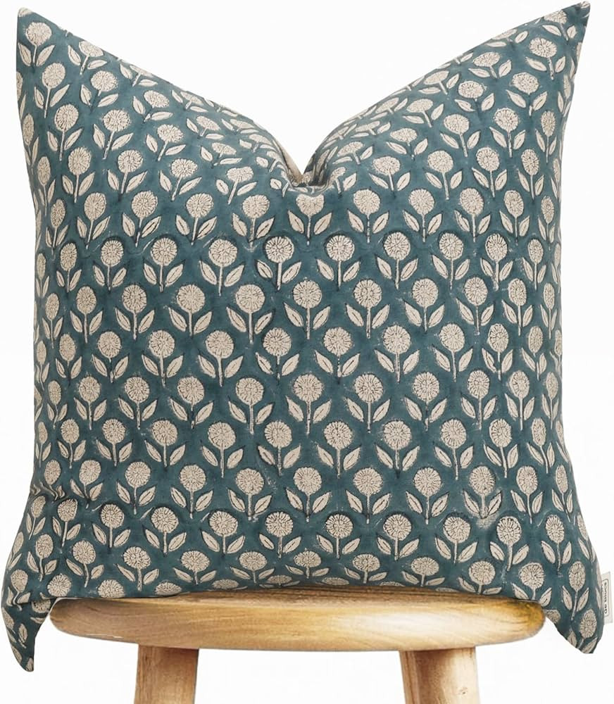 Handmade Block Print 100% Thick Cotton 18" x 18" Accent Throw Cushion Cover with Zipper - Pillowc... | Amazon (US)
