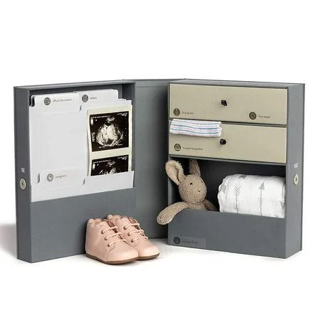 The Vault Baby Keepsake Box | Slate Gray - Customizable Newborn Memory Box w/ 2 Drawers 7 compartmen | Walmart (US)