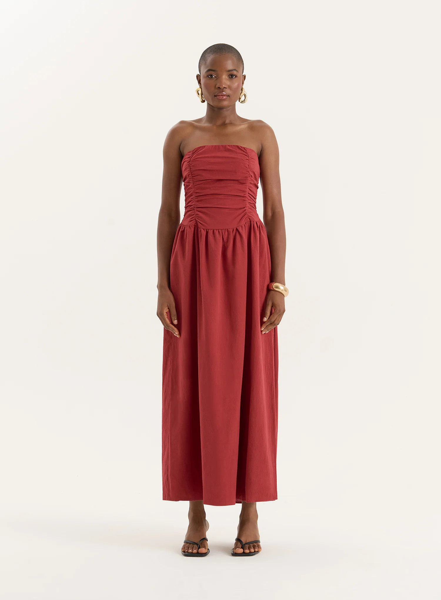 Rust Bandeau Ruched Detail Maxi Dress- Mikayla | 4th & Reckless