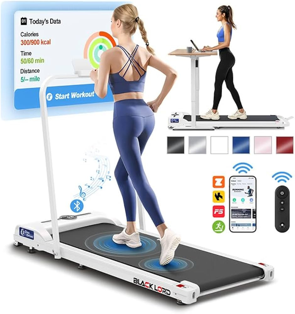 BLACK LORD Walking Pad with Handle Bar, 2.7 HP Quiet Foldable Under Desk Treadmill with Bluetooth... | Amazon (US)