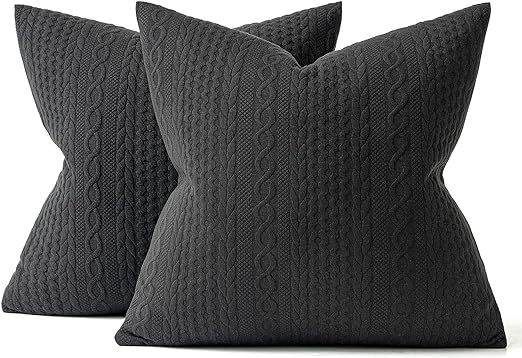 MIULEE Decorative Throw Pillow Covers 18x18 Black Set of 2 Super Soft Modern Embossed Patterned C... | Amazon (US)