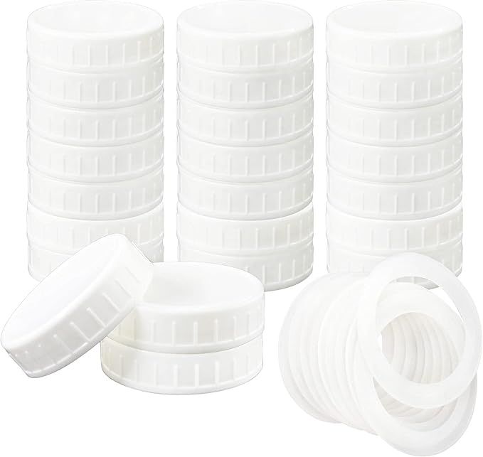 24 Pack Canning Jar Lids Regular Mouth - Plastic Mason Jar Lids with Silicone Seals Rings Fits Ba... | Amazon (US)