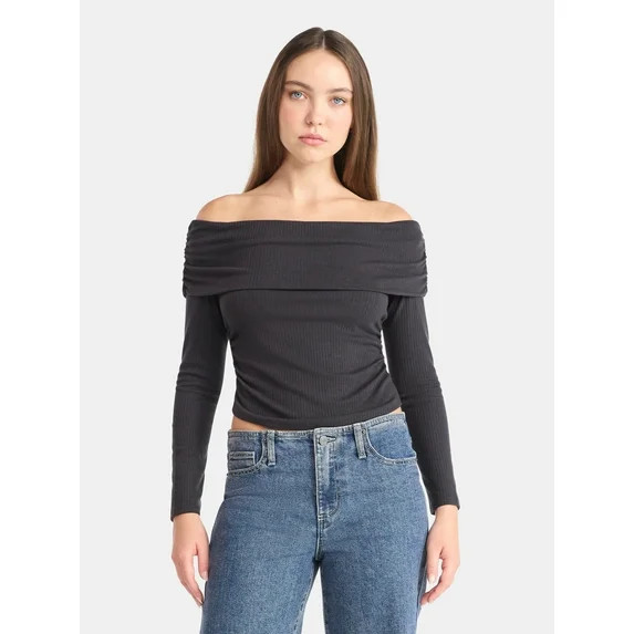 No Boundaries Off The Shoulder Top with Long Sleeves, Women’s | Walmart (US)
