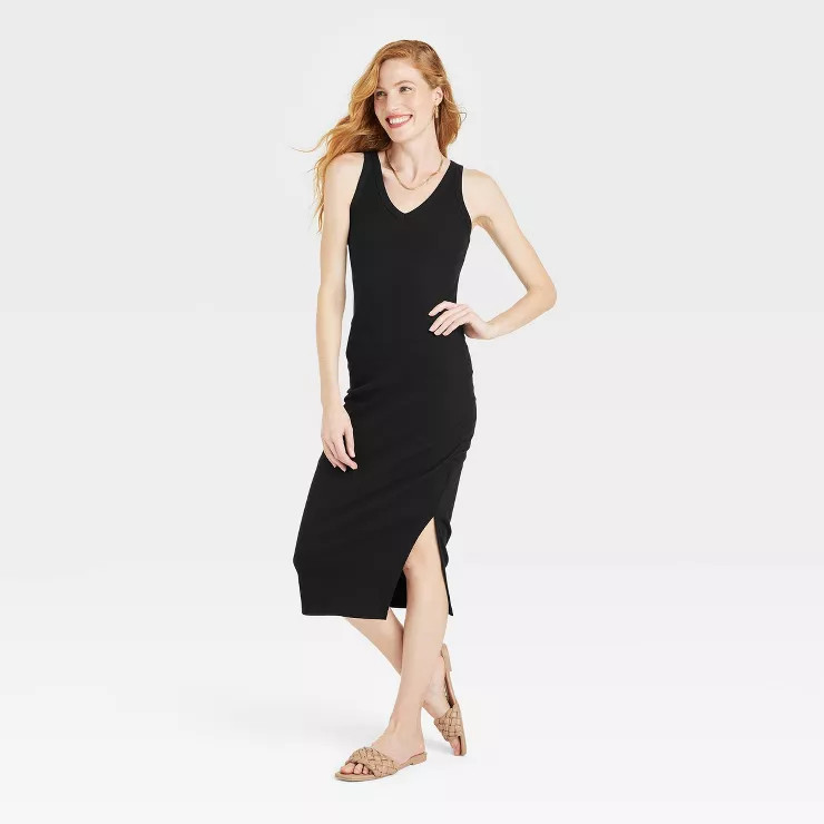 Women's Sleeveless Rib Knit Side Ruched Dress - A New Day™ | Target