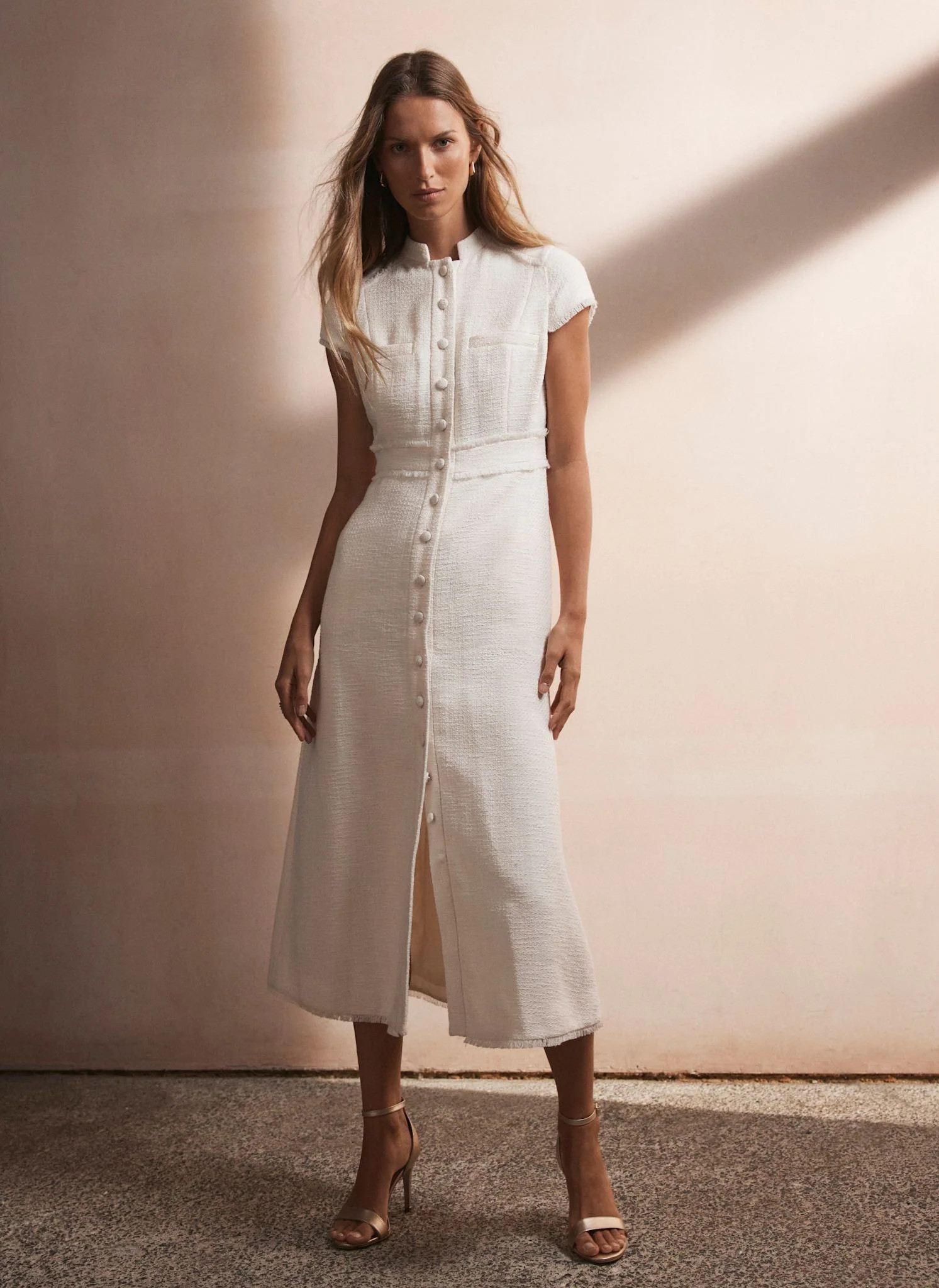 Cream Boucle Midi Dress | Mint Velvet