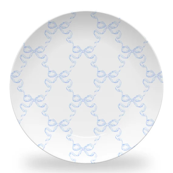 bLue bow plate set, blue and white chinoiserie plates, watercolor hydrangea plasticware, wedding ... | Etsy (US)