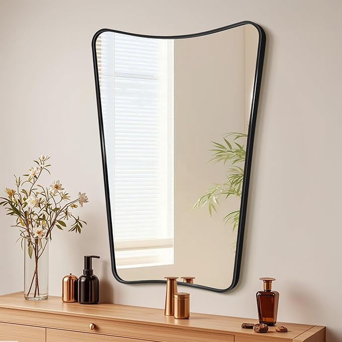 Bathroom Mirror- Irregular Wall Mirror Espejos Decorative 24"x36" Black Aviation Aluminum Alloy F... | Amazon (US)