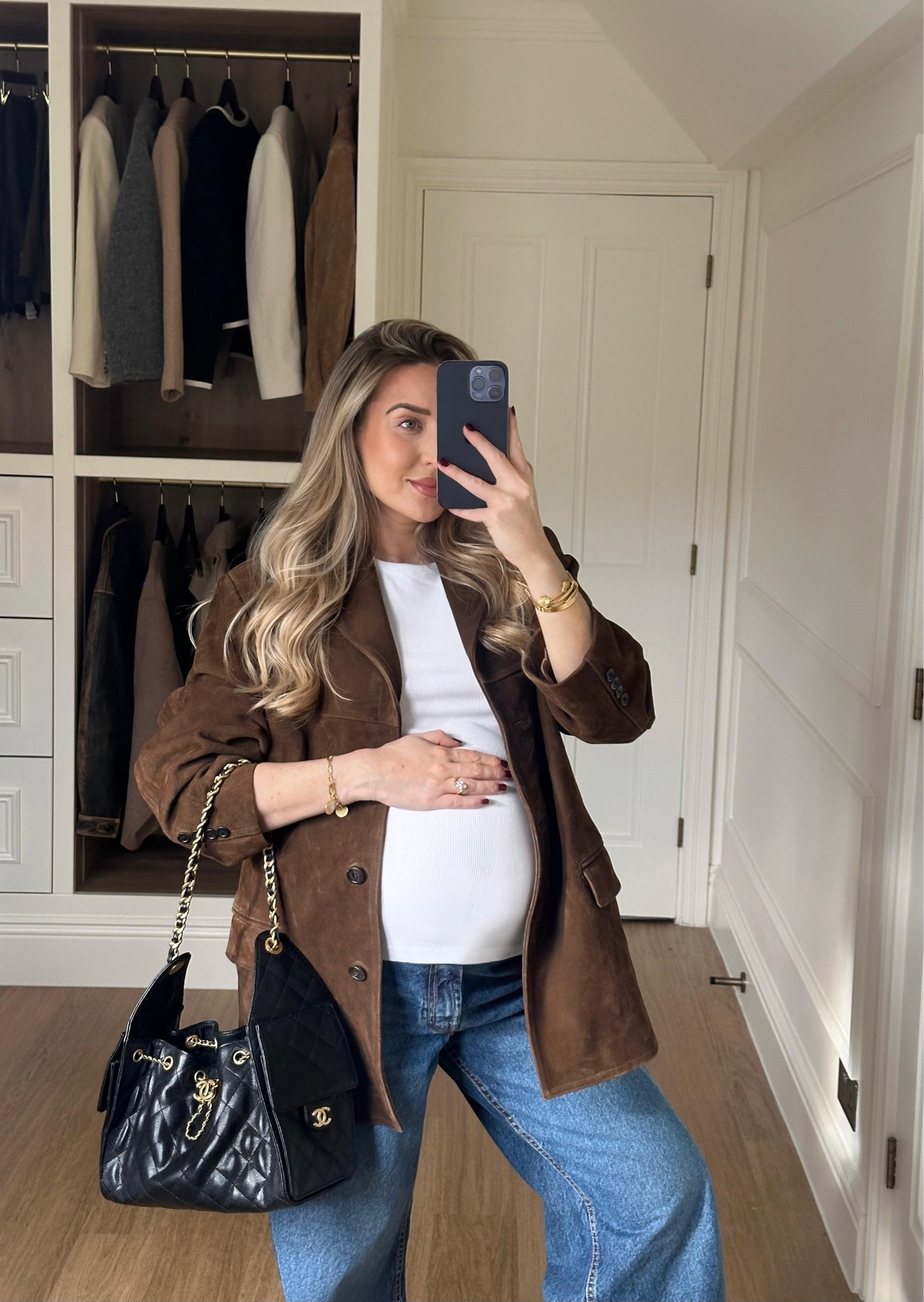 OOTD, wearing my favourite Source Unknown chocolate brown suede blazer with ASOS maternity blue jeans and my new Chanel, similar items linked below

#LTKwinter #LTKautumn #LTKmaternity
