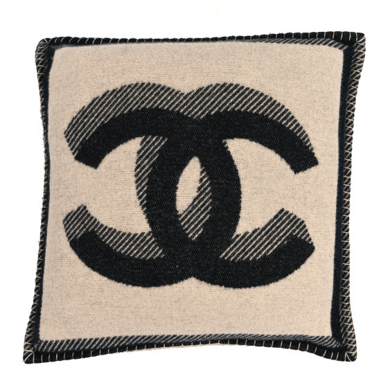 Merino Wool Cashmere CC Pillow Beige Black | FASHIONPHILE (US)