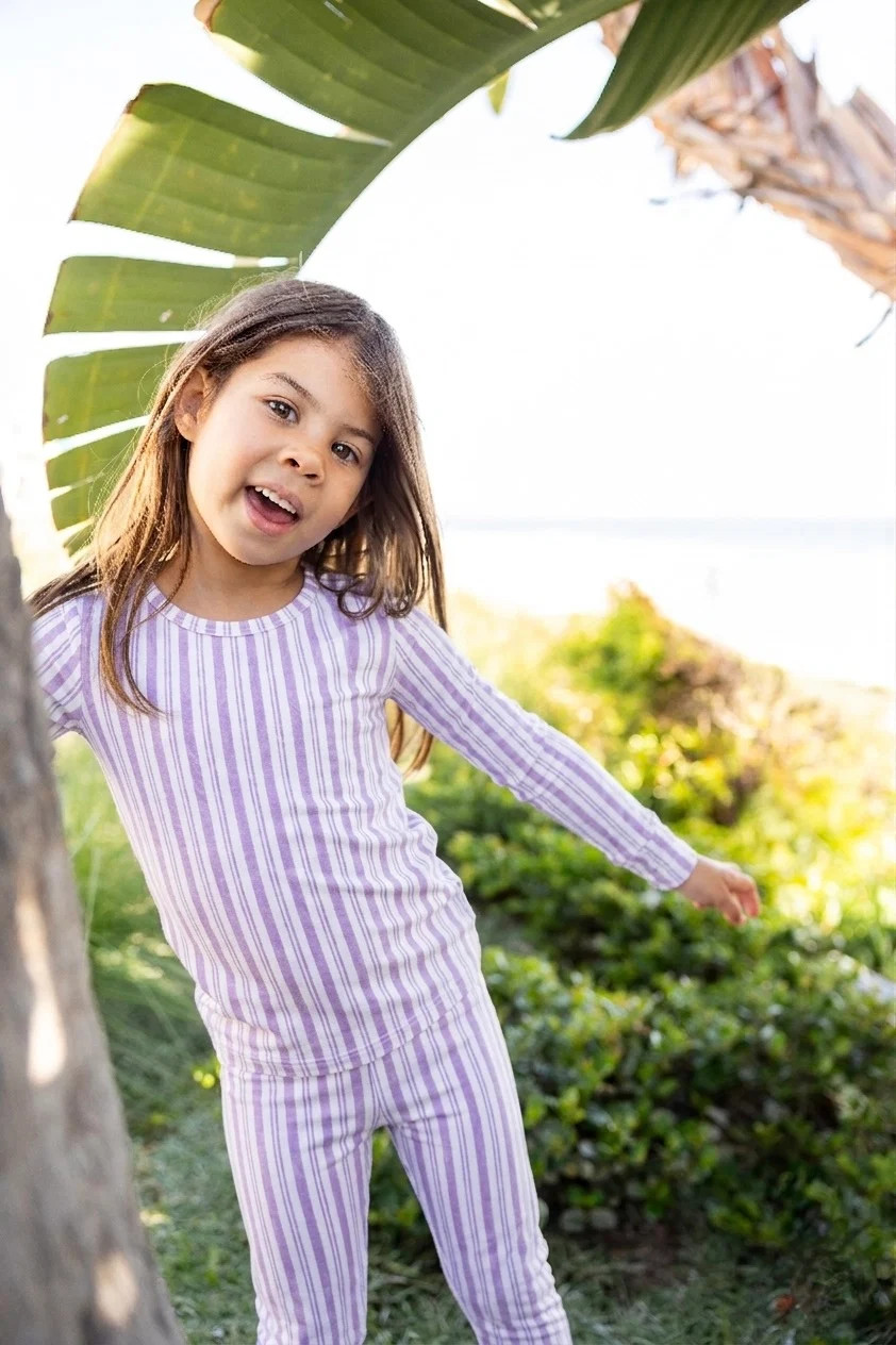 Studio Stripe Collection | Big Kids Two-Piece Bamboo Pajamas - Purple | Shae and Palmer