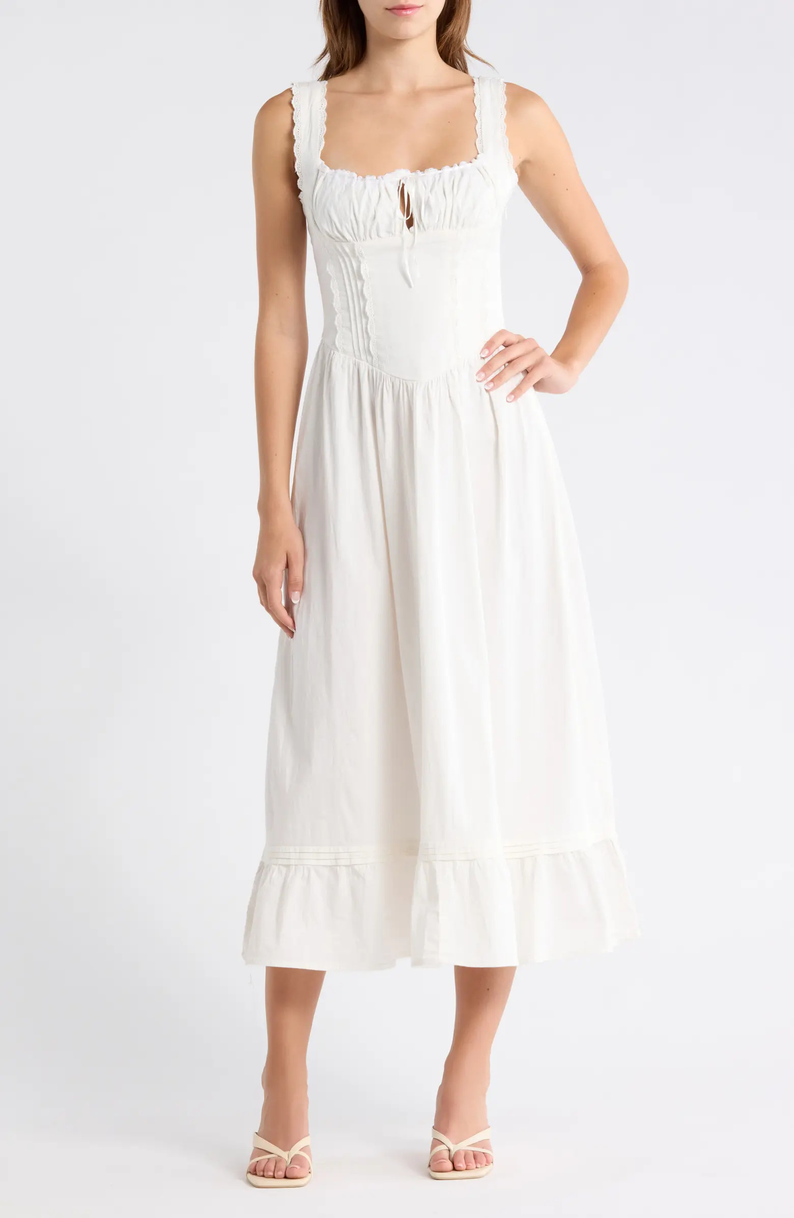 Gabriette Tie Front Lace Trim Maxi Dress | Nordstrom