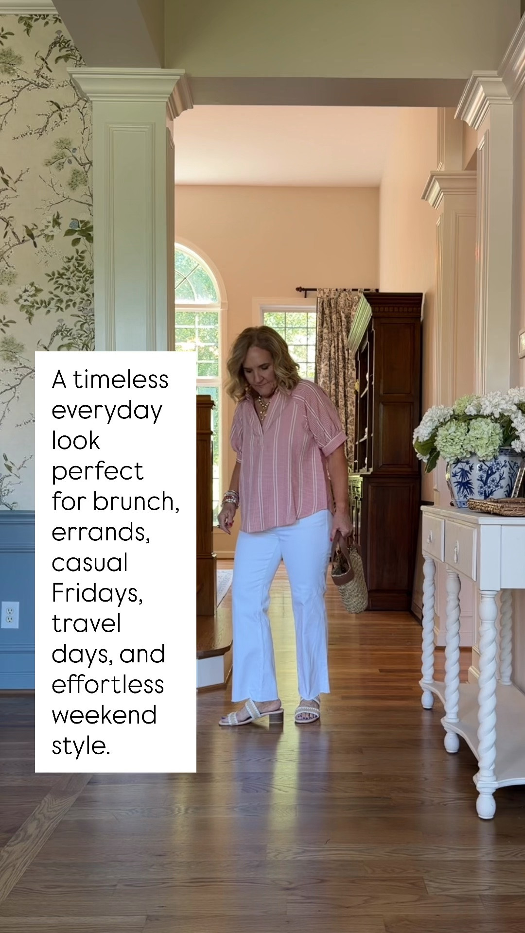 Easy outfit formula I’ll never get tired of 🫶🏻

Relaxed gingham button-down + white jeans + woven accessories = casual but still polished.

#LTKOver40 #LTKootd #LTKSaleAlert