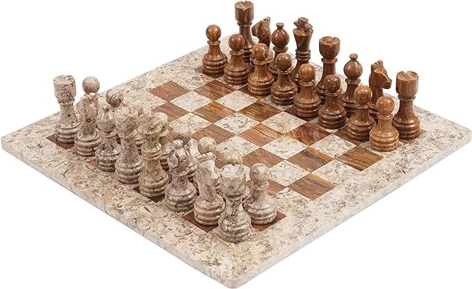 Radicaln Marble Chess Set 15 Inches Fossil Coral and Dark Brown Handmade Board Games for Adults -... | Amazon (US)
