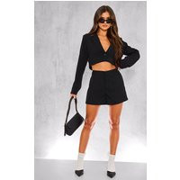 Black Tailored High Waist Shorts, Black | PrettyLittleThing UK