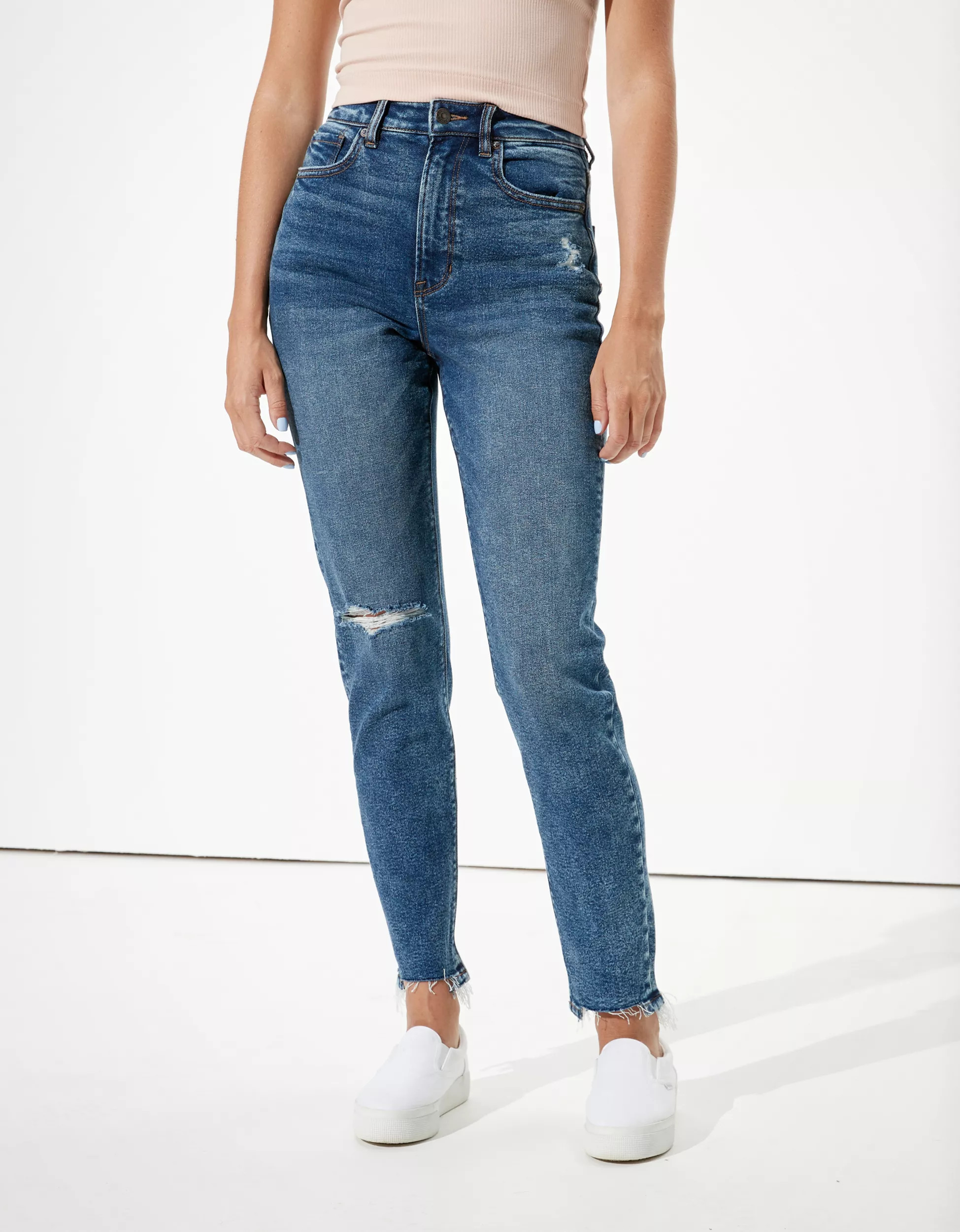 AE Stretch Ripped Highest Waist Mom Jean | American Eagle Outfitters (US & CA)