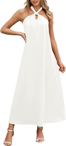 IHOT Women's Halter Maxi Dress Flowy Loose Fit Sleeveless Lightweight Summer Vacation Beach Resor... | Amazon (US)
