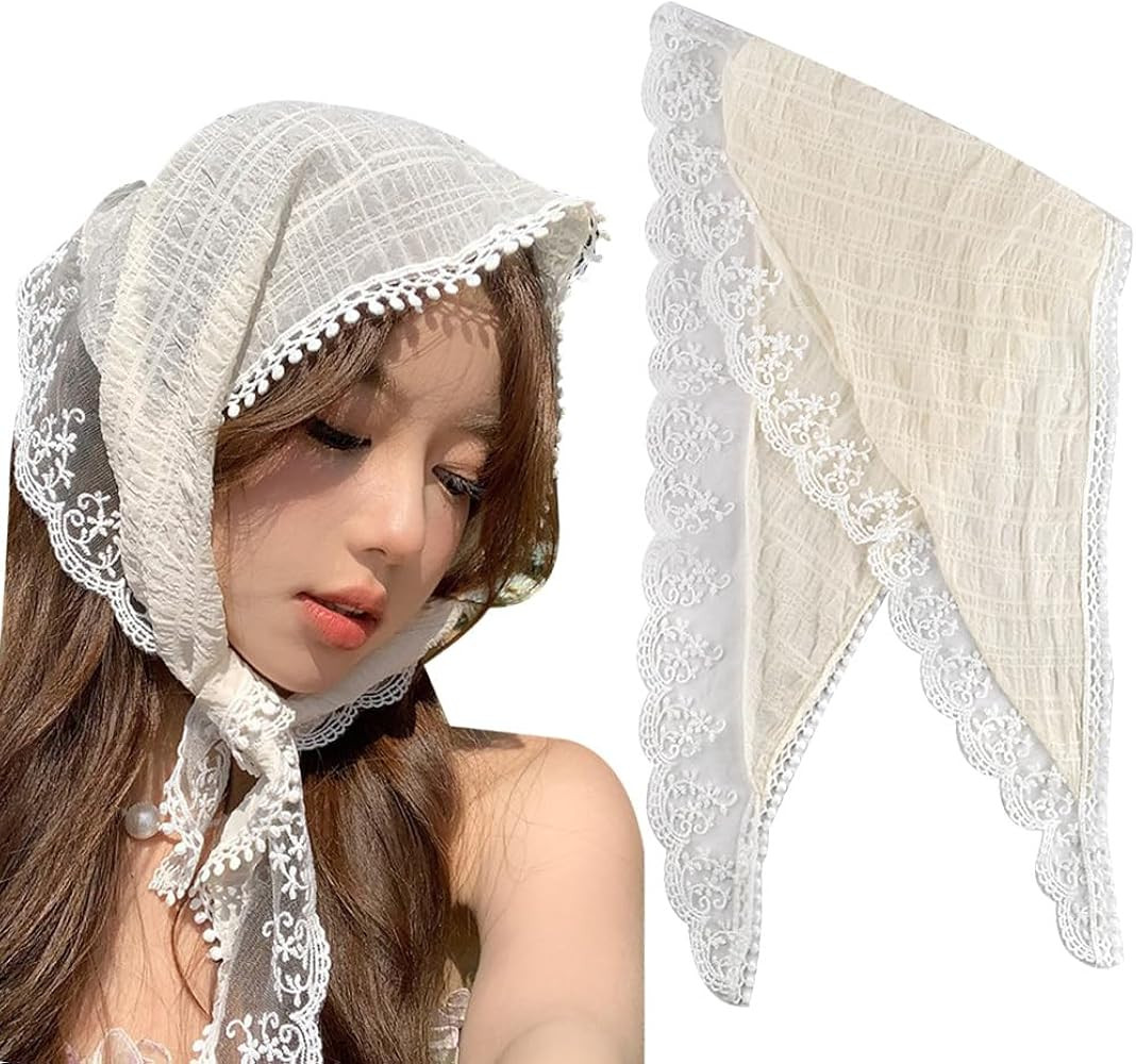 Floral Hair Scarf Headband for Women White Lace Hair Bandana Head Kerchief Tie Back Headwrap,Vint... | Amazon (US)