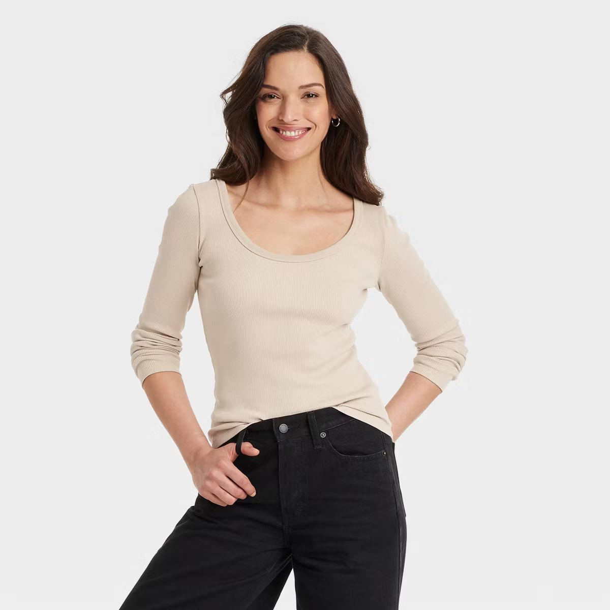 Women's Long Sleeve Rib Scoop Neck T-Shirt - Universal Thread™ | Target